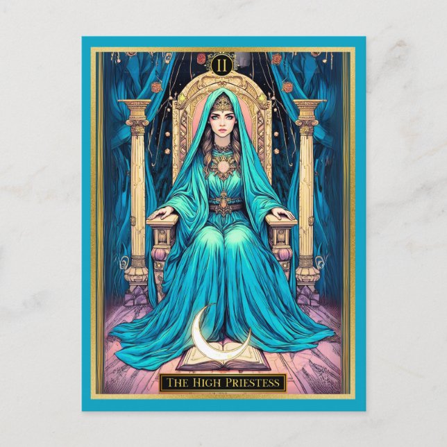 Postale Illustration de la carte Tarot, la grande prêtress (Devant)