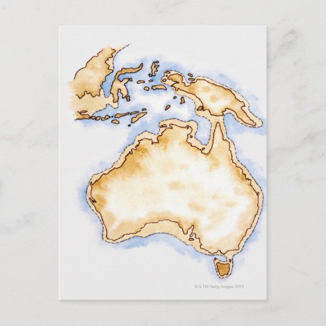 Postale Illustration d'une simple carte de l'Australie (Devant)
