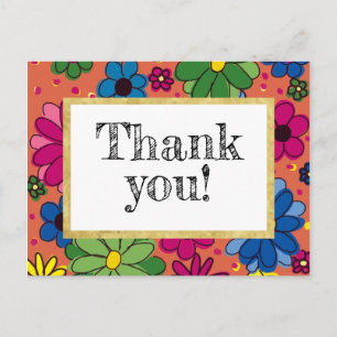 Postale Joli Orange et Fleurs Brillantes Carte de Remercie