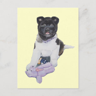 Postale Jolie chiot akita et teddy réaliste art carte post