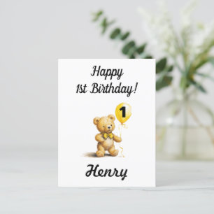 Postale Joyeux 1er Anniversaire, Carte Personalisée Teddy 