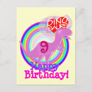 Postale Joyeux anniversaire 9 ans violet T-Rex Dino carte
