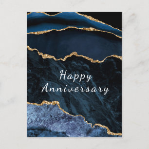 Postale Joyeux Anniversaire Carte Agate Marine Bleu Marbre