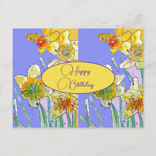 Postale Joyeux Anniversaire Daffodil floral Jaune Carte Po