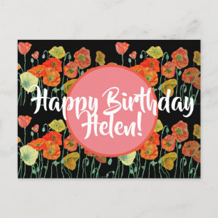 Postale Joyeux anniversaire Poppy floral dames Nom Carte p