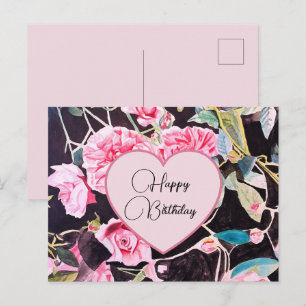 Postale Joyeux Anniversaire Rose floral Rose Noir Carte Po