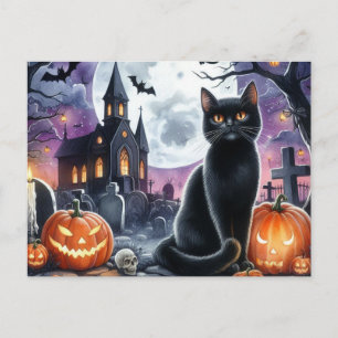 Postale Joyeux Halloween Carte de Vœux Chat Noir Effrayant