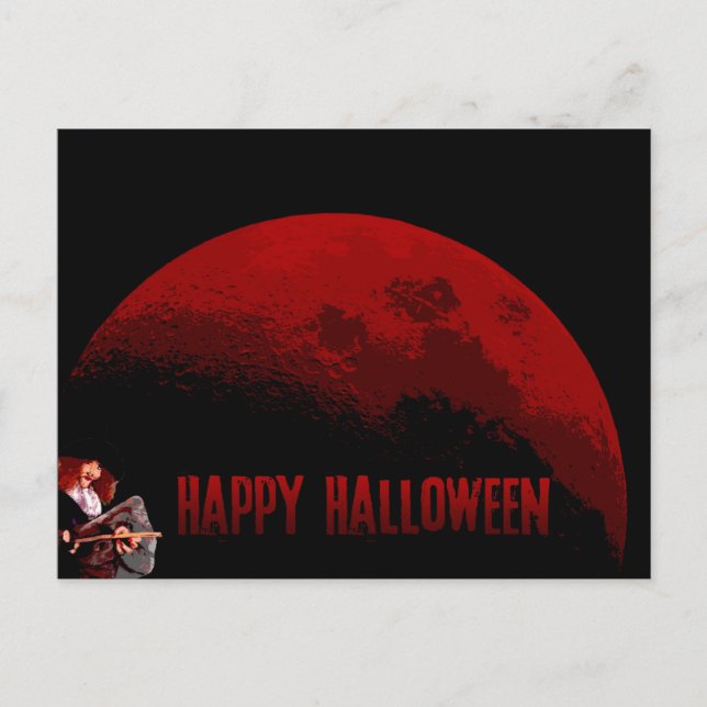 Postale Joyeux Halloween - Sorcière et Lune - Carte postal (Devant)