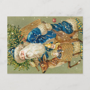 Postale Joyeux Noël, Carte Antique, Père Noël et Renne