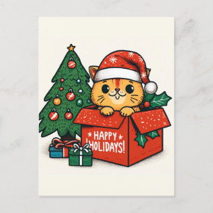 Postale Joyeux Noël Surprise : Chat de Noël dans une carte
