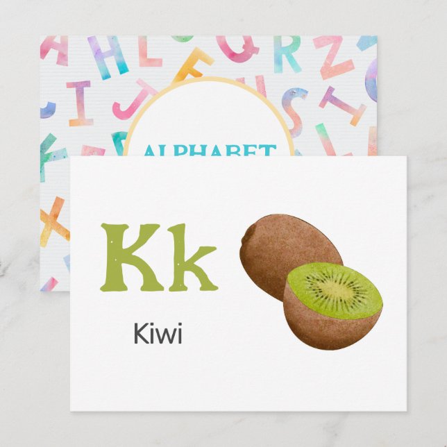 Postale K est pour Kiwi - Carte Flash Alphabet (Devant / Derrière)