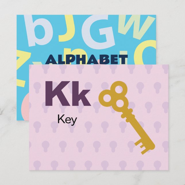 Postale K est pour la clé - Carte Flash Alphabet (Devant / Derrière)