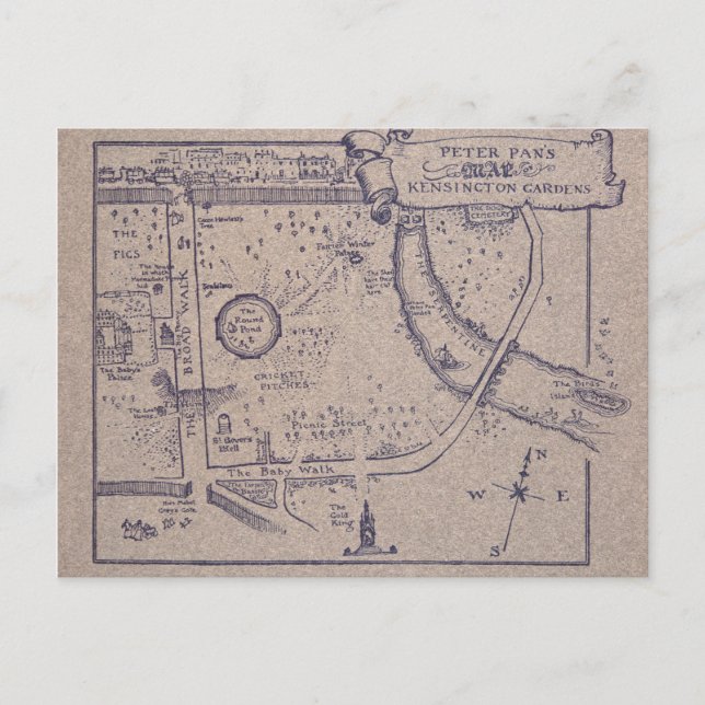 Postale La carte de Peter Pan des jardins de Kensington (Devant)