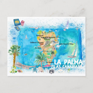 Postale La Palma Carte de Voyage Illustrée avec Routes