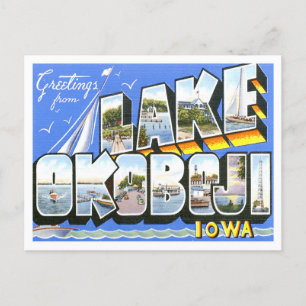 Postale Lac Okoboji, Iowa Vintage Big Lettres Carte postal