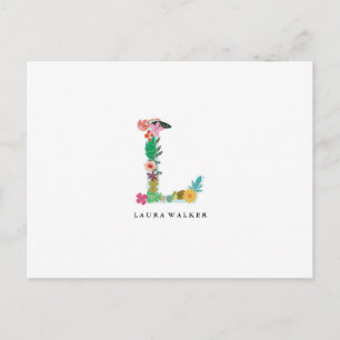Postale Lettre florale Monogramme initial - L - Carte plat