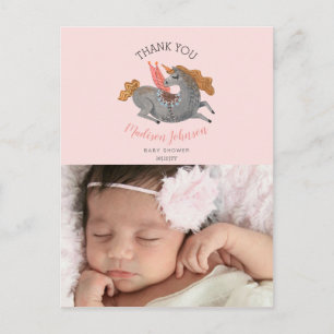 Postale Licorne Merci rose Carte Photo