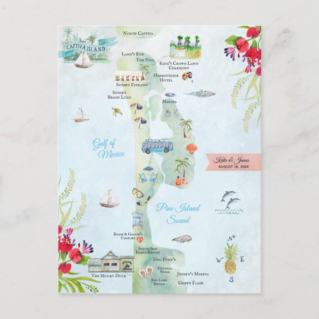 Postale L'île de Captiva | Carte Itinéraire De Mariage De  (Devant)