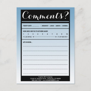 Postale liste d'envoi carte de commentaire avec logo