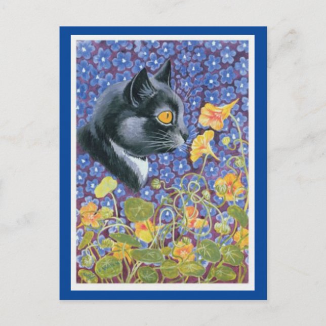Postale Louis Wain, Chat dans une mer de fleurs, Carte pos (Devant)