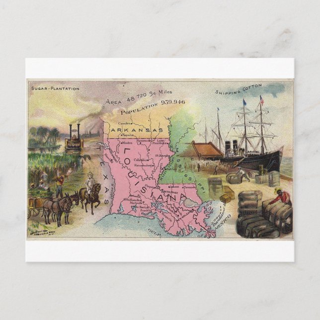 Postale Louisiane, carte vintage 1889 (Devant)