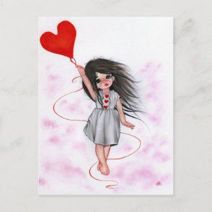 Postale Love Heart Balloon Little Girl in Air Carte postal