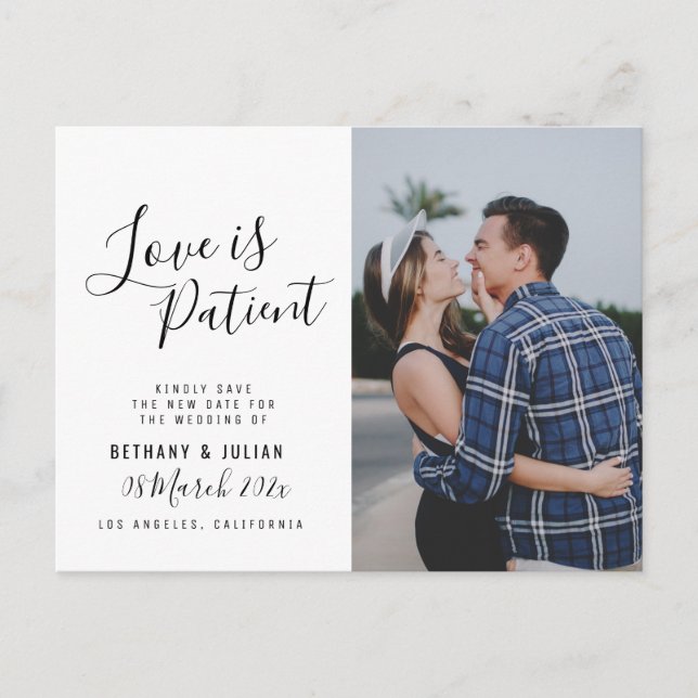 Postale LOVE IS PATIENT, script photo changer la carte de  (Devant)