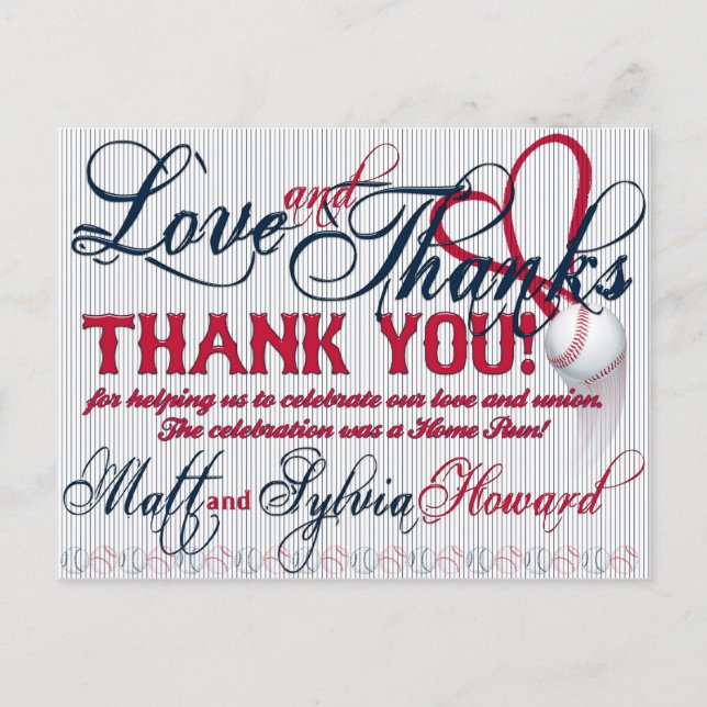 Postale Mariage de baseball Carte de remerciements Mariage (Devant)