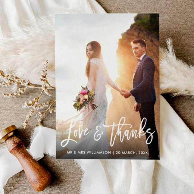 Postale mariage de script blanc merci carte photo (Créateur téléchargé)