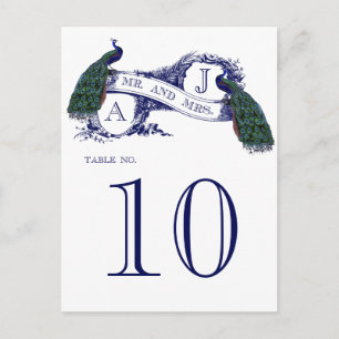 Postale Mariage Peacock Vintage bleu Carte Numéro