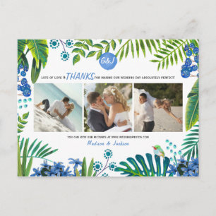 Postale Mariage Tropical Leaves Merci Carte 3 Photos