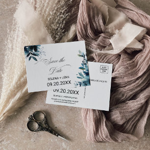 Postale Marine céleste Bleu floral Enregistrer la carte de