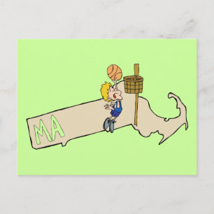 Postale Massachusetts MA Carte & Basketball Cartoon Art