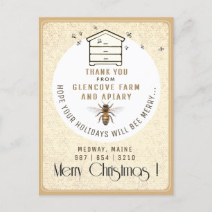 Postale Merci Apiaire Noël Carte de vacances Hive Bees