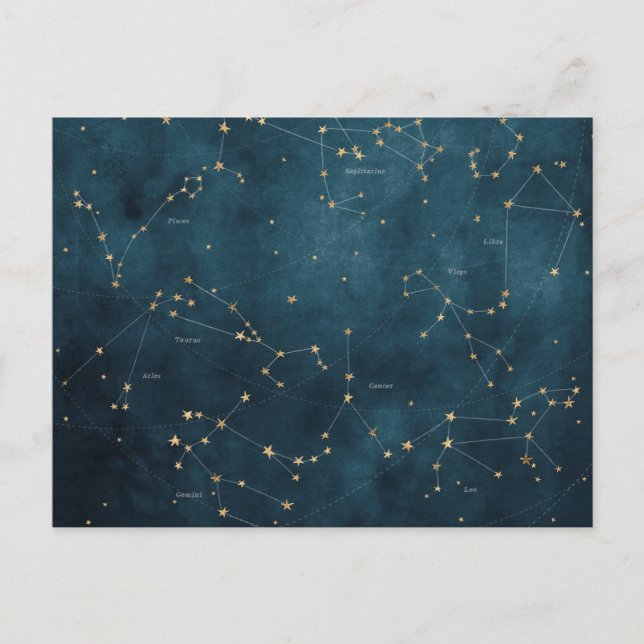 Postale Mercure bleu constellations étoile carte zodiac (Devant)