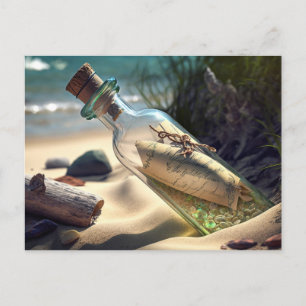 Postale Message dans une bouteille sur la plage Carte post
