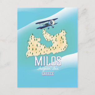 Postale Milos, île grecque Carte art de poster de voyage.