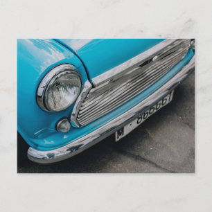 Postale Mini Cooper voiture vintage bleu clair carte posta