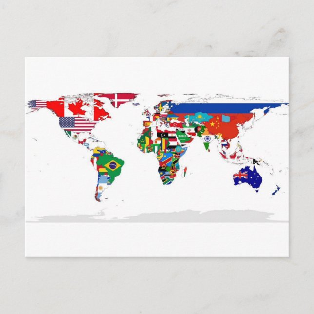 Postale Monde marqué - Carte des drapeaux du monde (Devant)