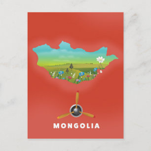 Postale Mongolie Carte illustrée affiche touristique.