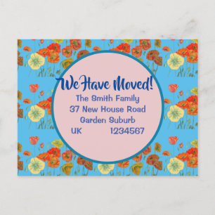 Postale Motif Poppy Nouvelle Adresse Carte Postale, Nous D