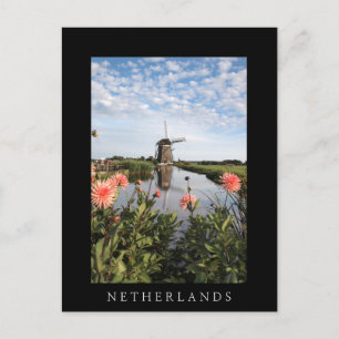 Postale Moulin à vent et fleurs, Holland carte noire verti