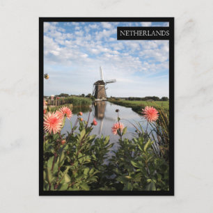 Postale Moulin à vent et fleurs, Holland carte verticale b
