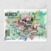 Munich Bavière Allemagne Carte de voyage illustrée