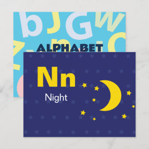 Postale N est pour la nuit - Carte Flash Alphabet