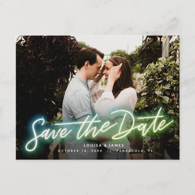Postale Neon photo horizontale Enregistrer la date carte p (Devant)