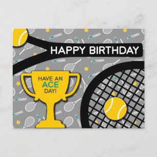 Postale 🎾 🖤 noir et jaune Tennis Anniversaire Carte post