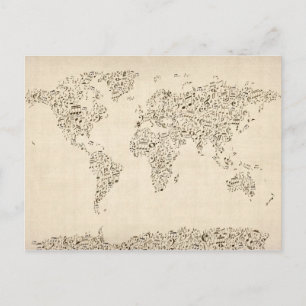 Postale Notes musicales Carte du monde