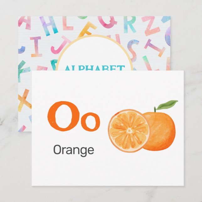 Postale O est pour Orange - Carte Flash Alphabet (Devant / Derrière)
