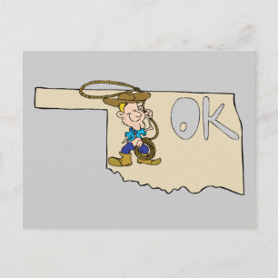 Postale Oklahoma OK Carte & Cowboy Cartoon Art Moto